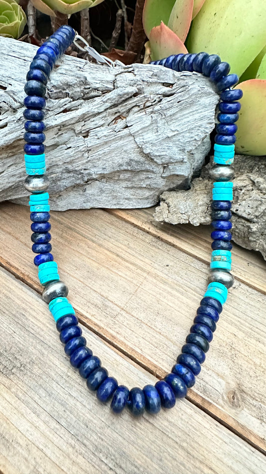 Lapis Turquoise Navajo Pearls Necklace (19”-21”)