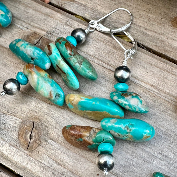 E0659 Navajo Pearls Turquoise Earrings (2.4”)