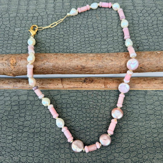Sale - 18"-20" Rose Quartz Pearl Sterling Silver Necklace