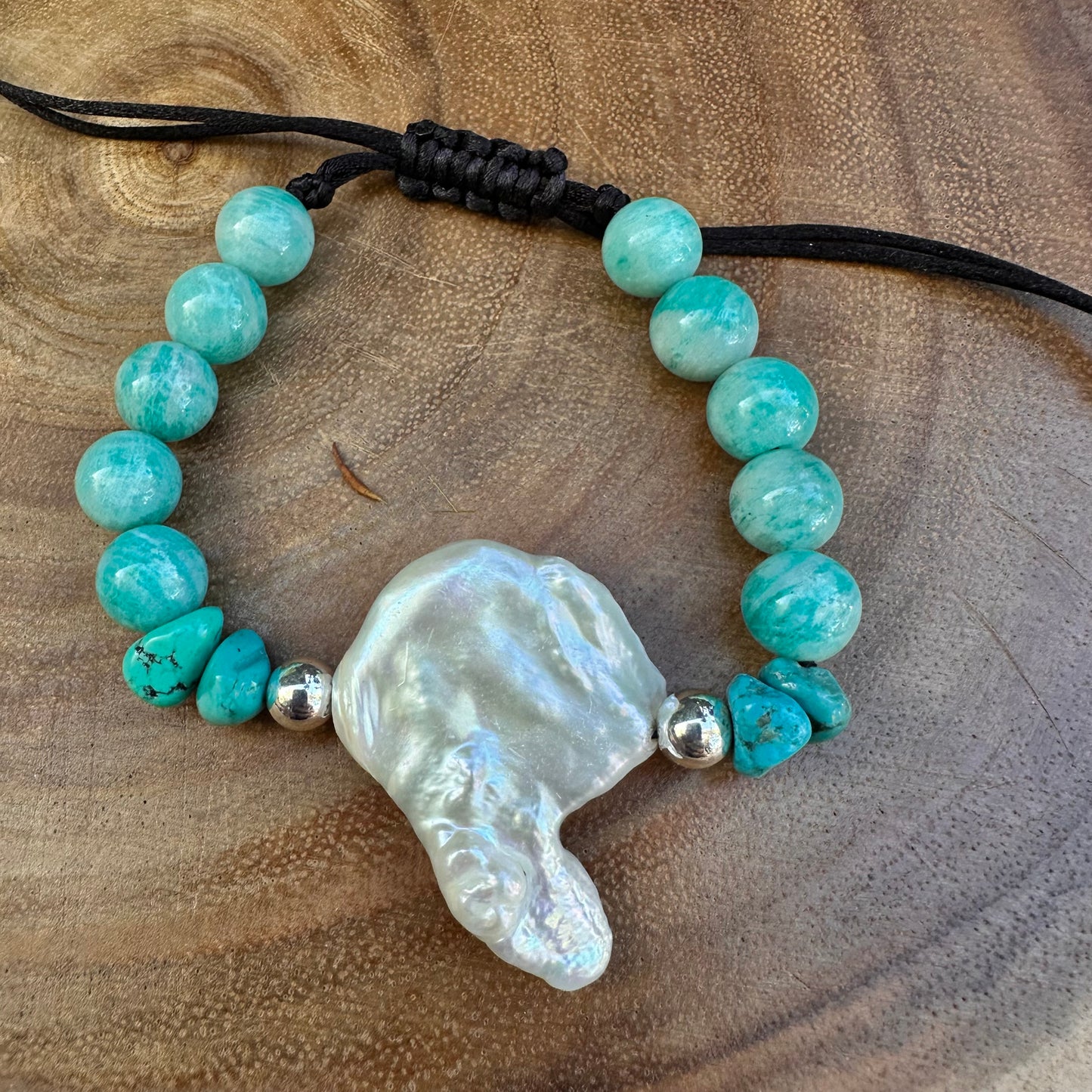 Turquoise Chalcedony Baroque Pearl BOHO Bracelet
