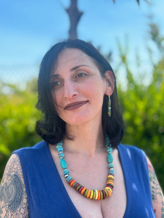 Summer Carved Turquoise Navajo Pearl Necklace (20"-22")