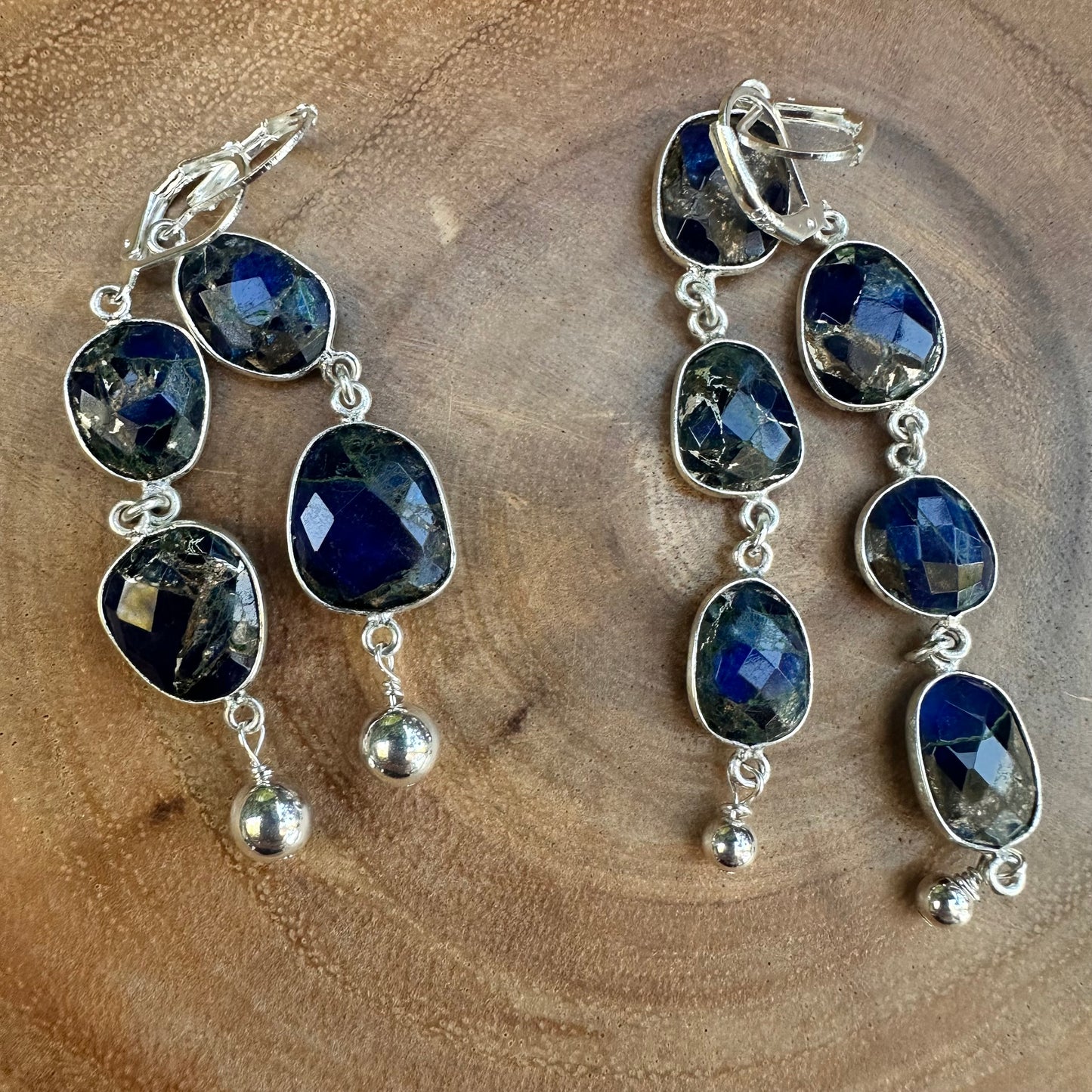 Lapis, Copper, Sterling Earrings (1.7”)