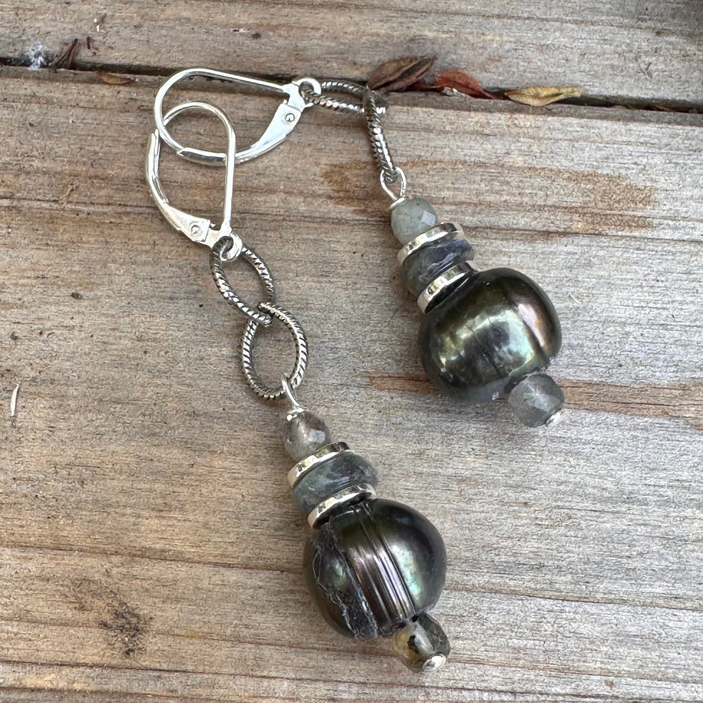 E0672 Pearl Labradorite Sterling Earrings