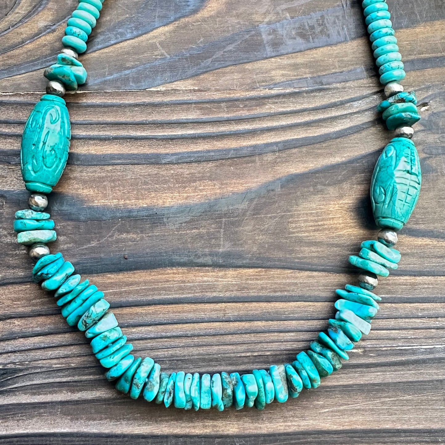 Carved Turquoise Navajo Pearl Statement Necklace (22"-24")