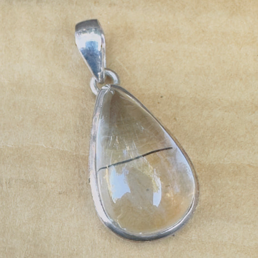 Sale - 1.2" Rutilated Quartz Sterling Silver Pendant Necklace (18")