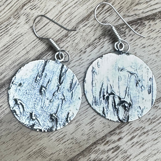 Taxco Textured Sterling Silver Circle Earrings 2.2”