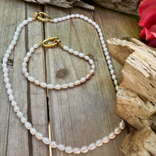 Load image into Gallery viewer, N0762 Gold Pearl Necklace (17”) + Bracelet (7”) (24”)
