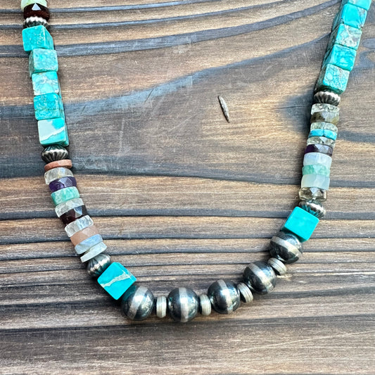 Turquoise Tourmaline Navajo Pearl Necklace (18"-20")