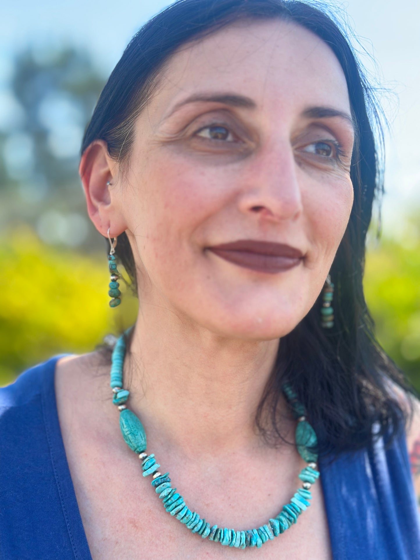 Carved Turquoise Navajo Pearl Statement Necklace (22"-24")