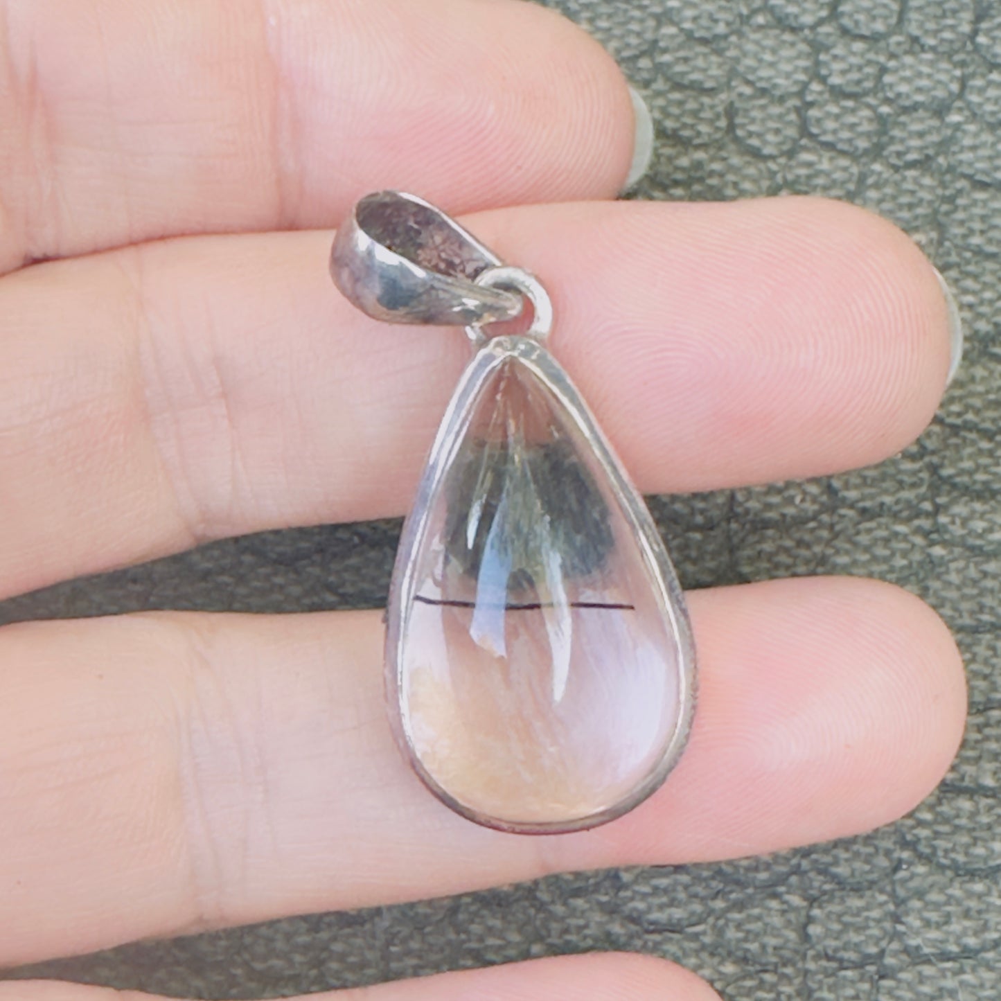 Sale - 1.2" Rutilated Quartz Sterling Silver Pendant Necklace (18")