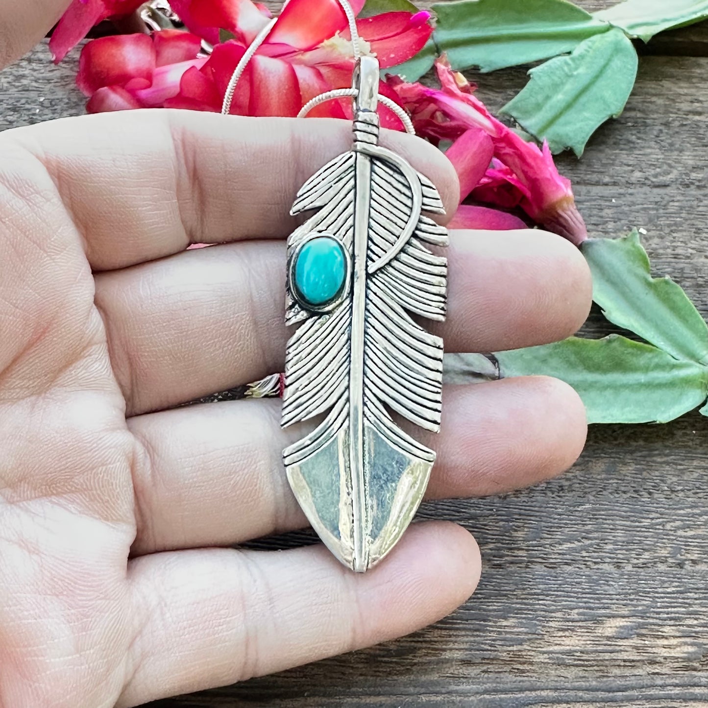 Turquoise Sterling Silver Leaf Necklace (18”)