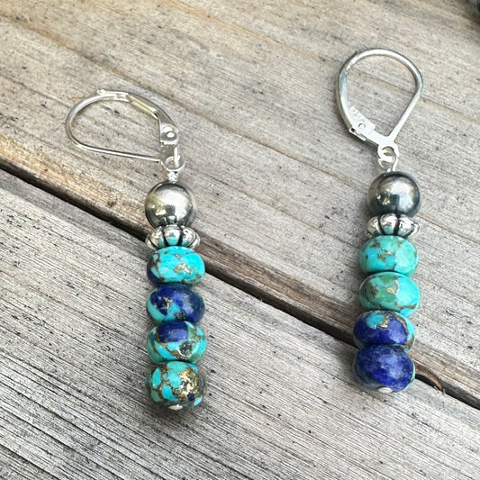 Lapis Turquoise Navajo Pearls Earrings