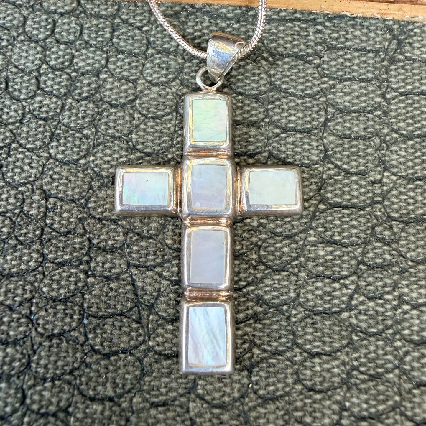 Sale - 1.9" Mother of Pearl Sterling Silver Cross Pendant on 18" Sterling Silver Chain
