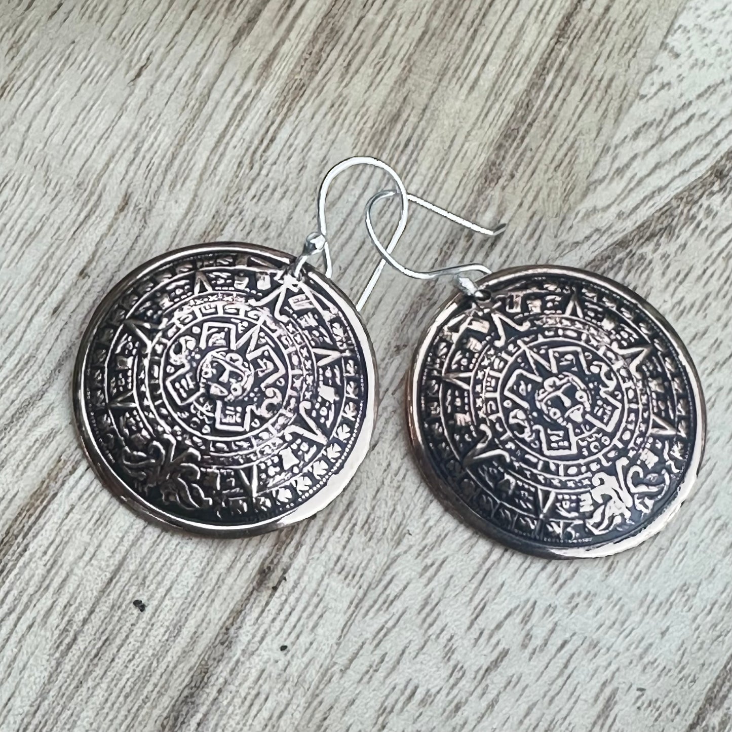 Mexico Aztec Mayan Copper Earrings 1.75”