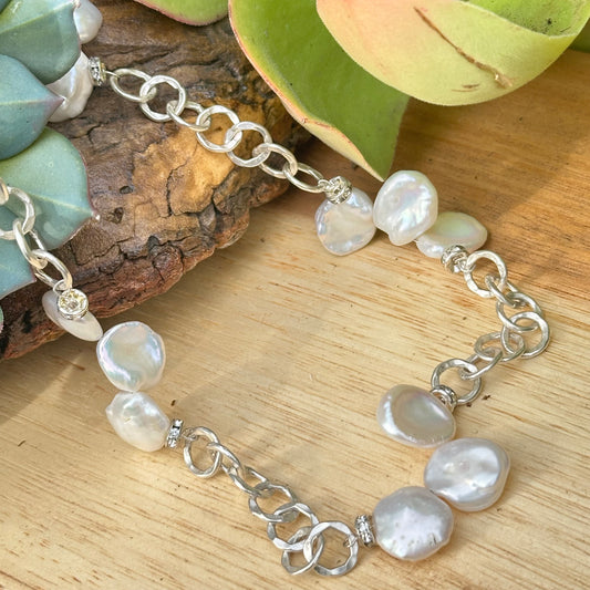 Baroque Pearl Butterfly Sterling Necklace (20"-22")