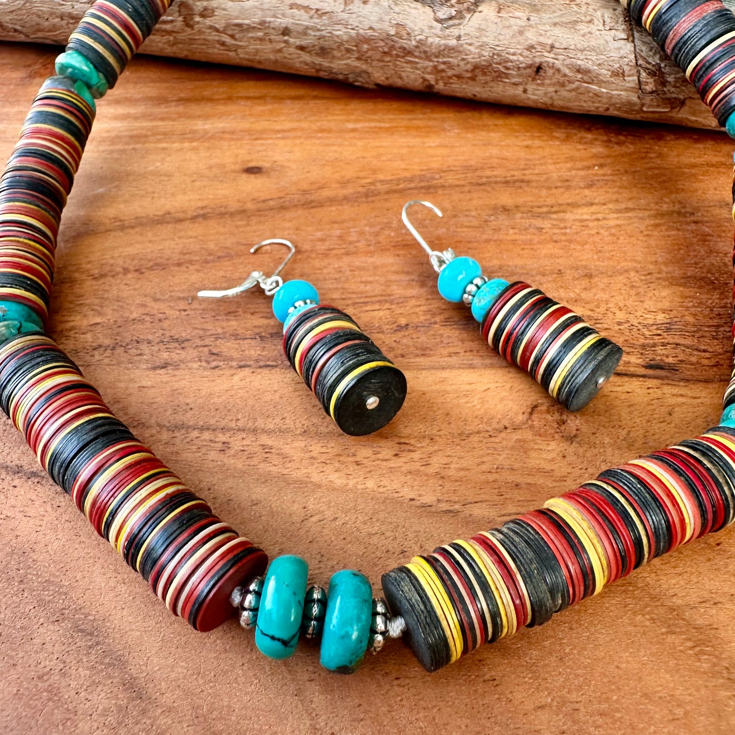 African Disc Beads Turquoise Necklace (18"-20")