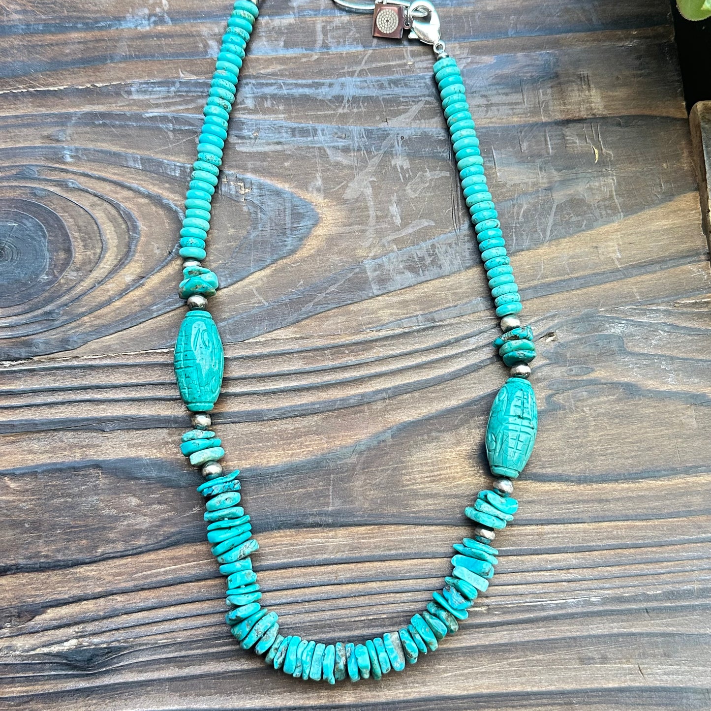 Carved Turquoise Navajo Pearl Statement Necklace (22"-24")