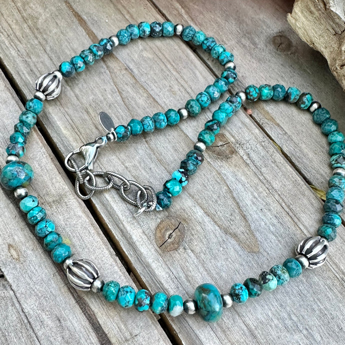 N0753  Navajo Pearl Turquoise Necklace (18”-20”)