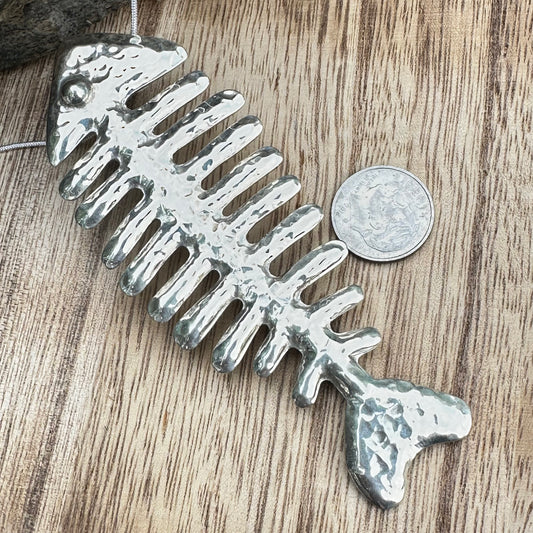 Taxco Large Sterling Silver Fish Pendant 4”Necklace (18")