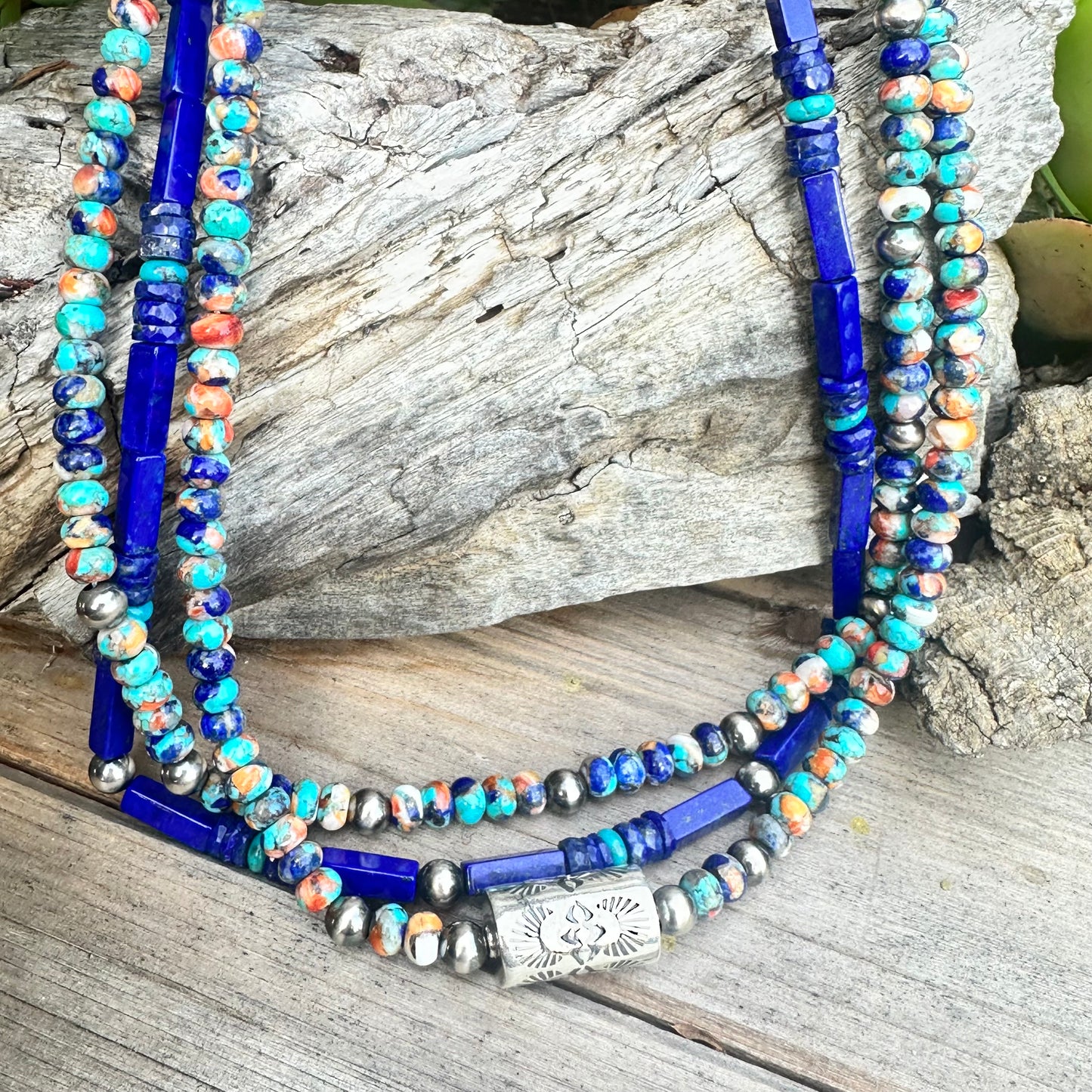 Turquoise Lapis Navajo Pearls Necklace (18”-20”)
