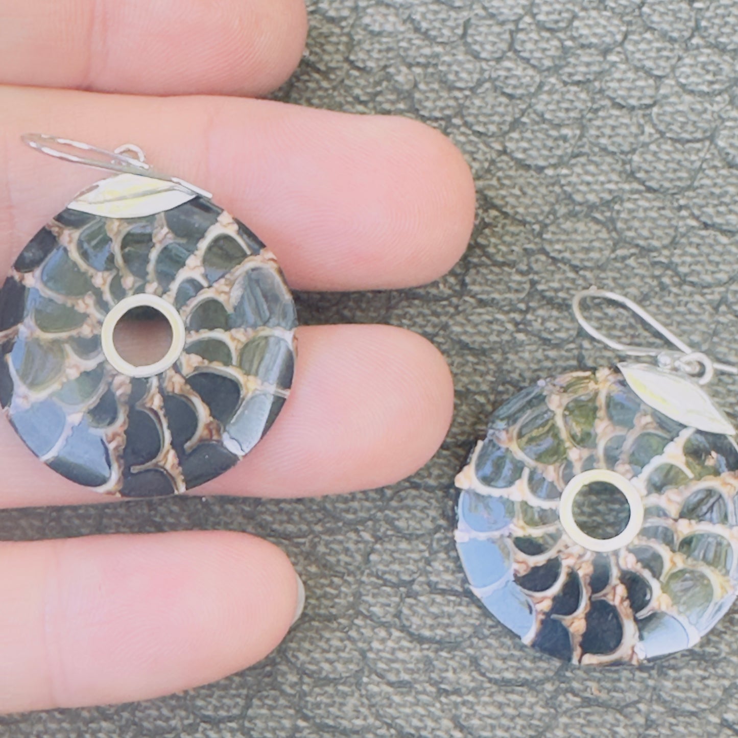 Sale - 1.2" Nautilus Mother of Pearl Shell Sterling Silver Earrings
