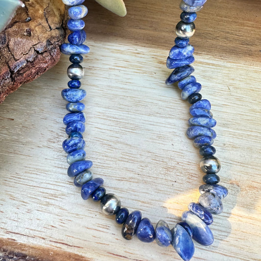 Sodalite Navajo Pearl Necklace (18”-20”)