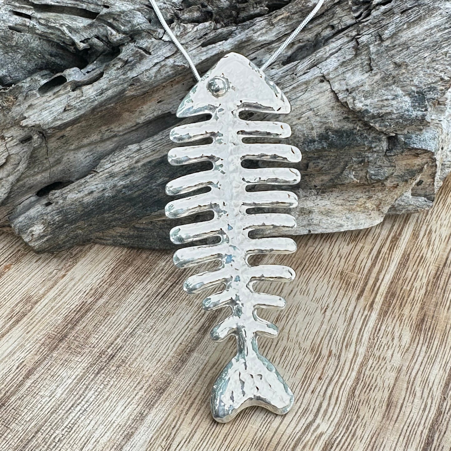 Taxco Large Sterling Silver Fish Pendant 4”Necklace (18")