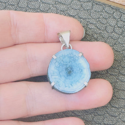 Sale -  1.2"  Dragon Vein Agate Sterling Silver Pendant Necklace (18")