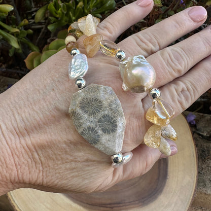 Fossilized Coral Pearl BOHO Bracelet