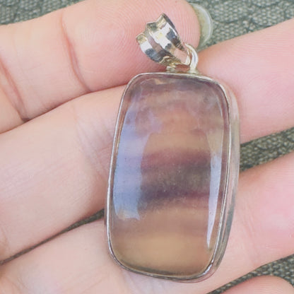 Sale -  1.4" Flourite Sterling Silver Pendant Necklace (18")