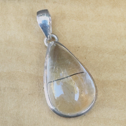 Sale -  1.2"  Rutilated Quartz Sterling Silver Pendant Necklace (18")