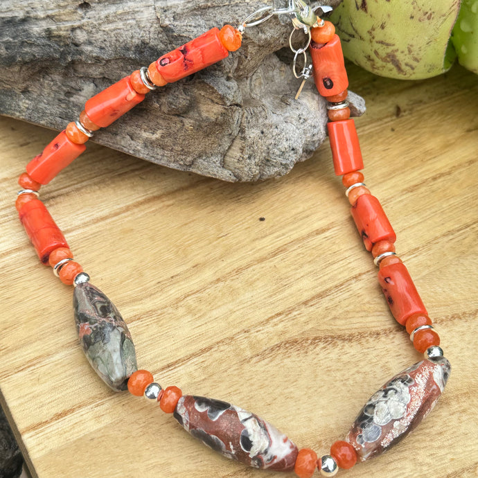 Coral Carnelian Agate Necklace (18”-20”)