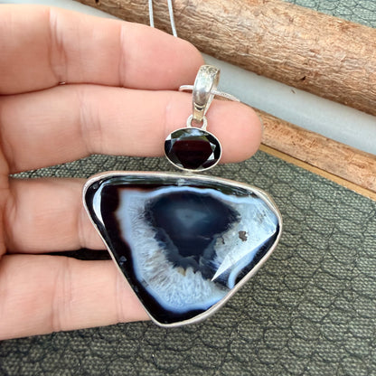 Sale - 2.3” Statement Orca Agate Sterling Silver (18”)