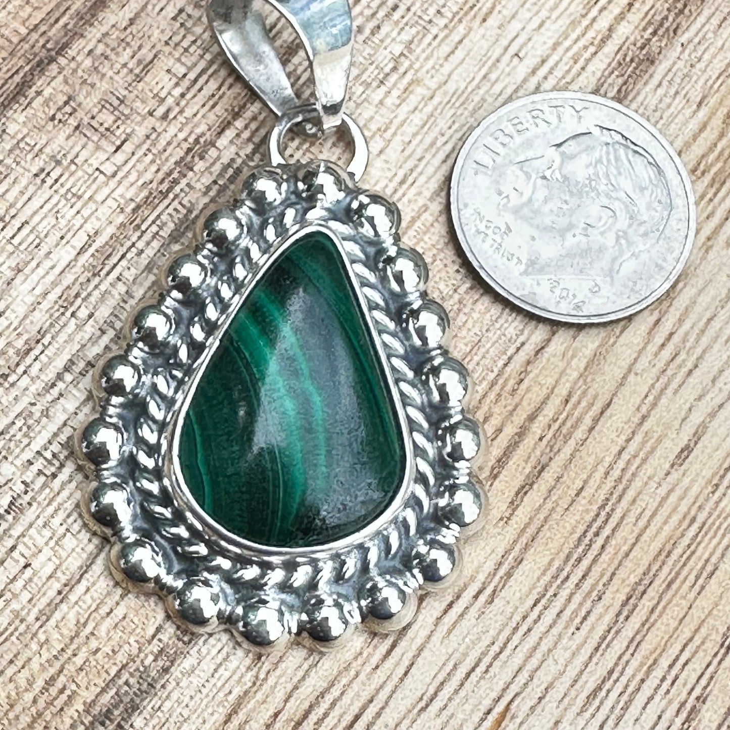 Taxco Malachite  Pendant 2”Necklace (18")