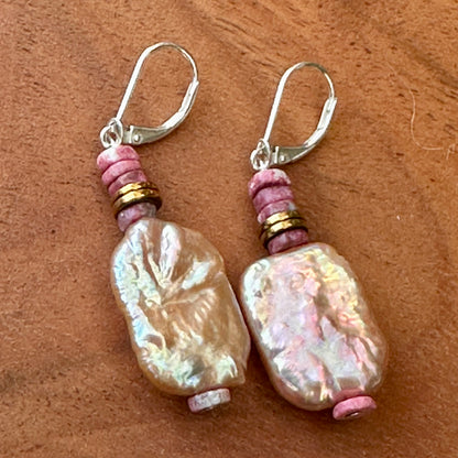 Pearl Stone Earrings 1.8"