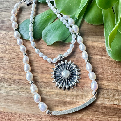 Mother of Pearl Pendant Pearl Necklace (17”-19”)