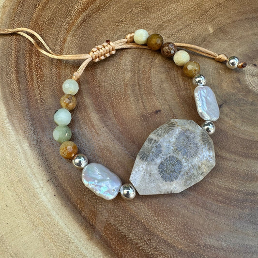 Fossilized Coral Pearl BOHO Bracelet