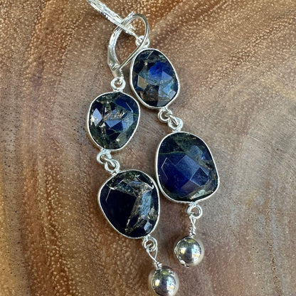 Lapis, Copper, Sterling Earrings (1.7”)