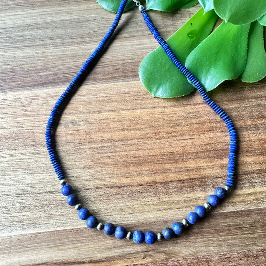 Afghan Lapis Navajo Pearl Necklace (17”-19”)