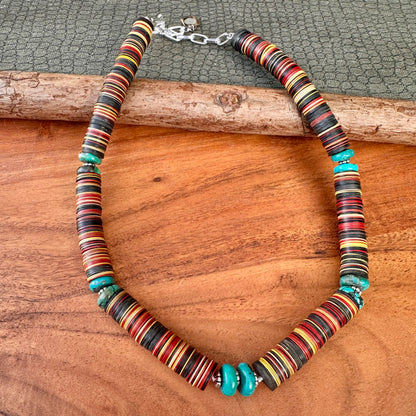 African Disc Beads Turquoise Necklace (18"-20")