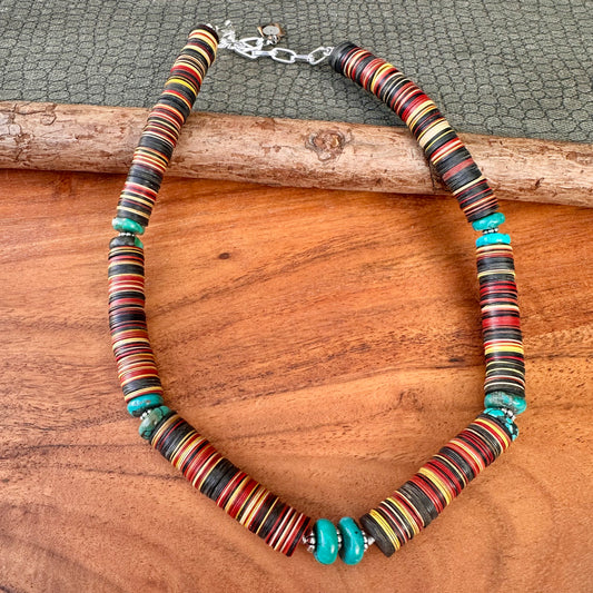 African Disc Beads Turquoise Earrings 1.8"