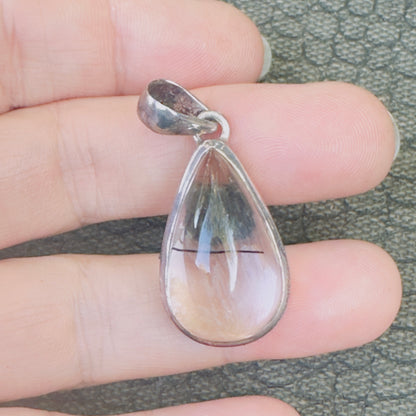 Sale -  1.2"  Rutilated Quartz Sterling Silver Pendant Necklace (18")