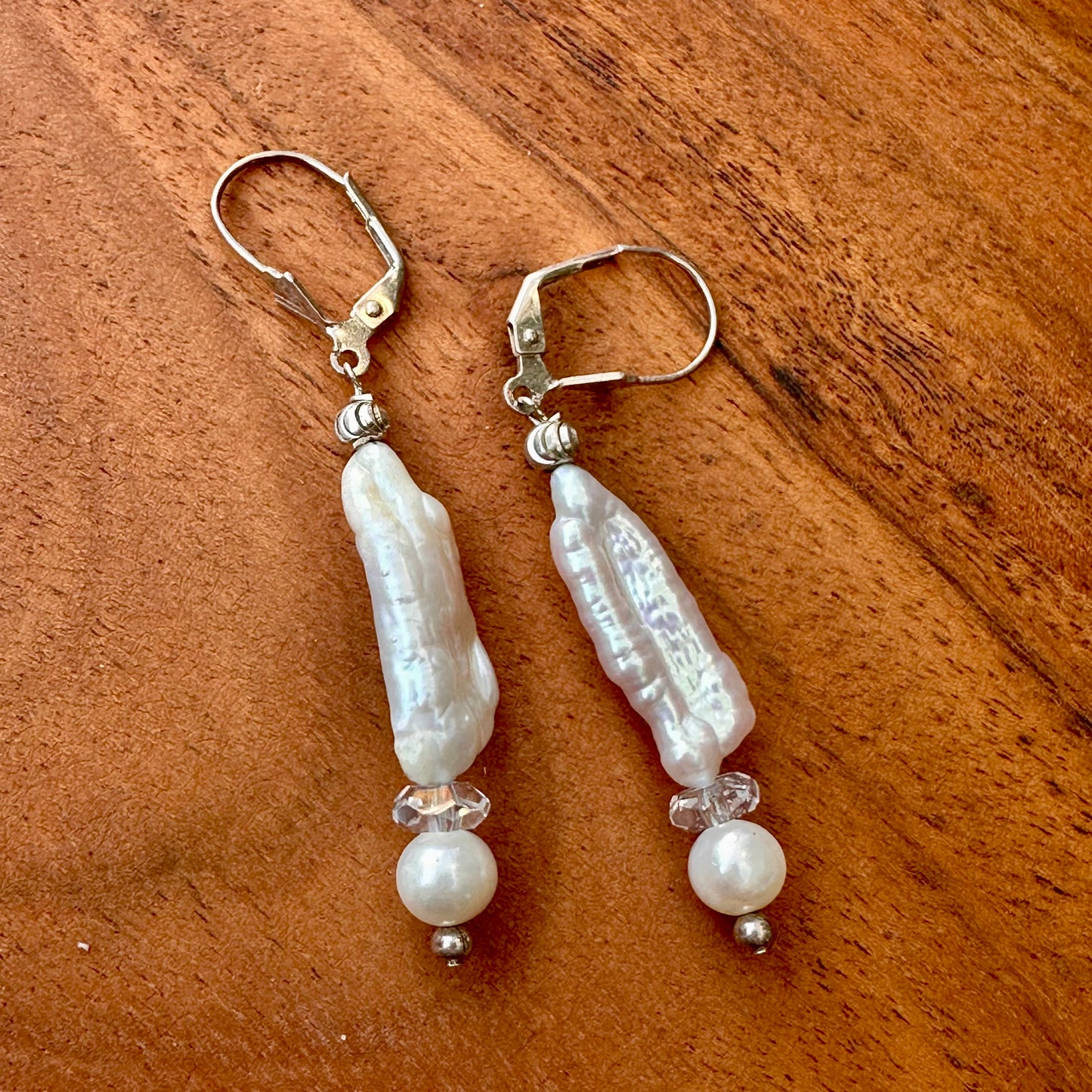 Elongated Pearl Quartz Drop Earrings 2.2"