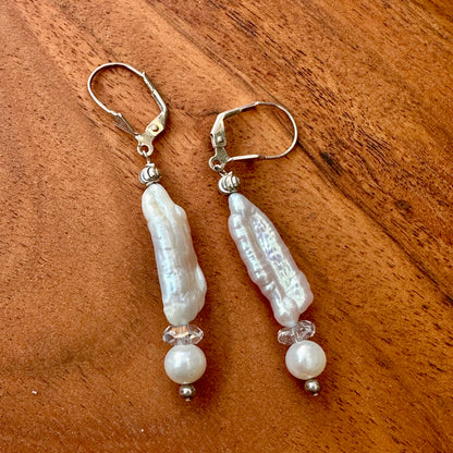 Elongated Pearl Quartz Drop Earrings 2.2"