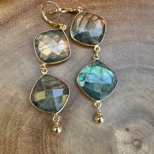Labradorite Gold Earrings