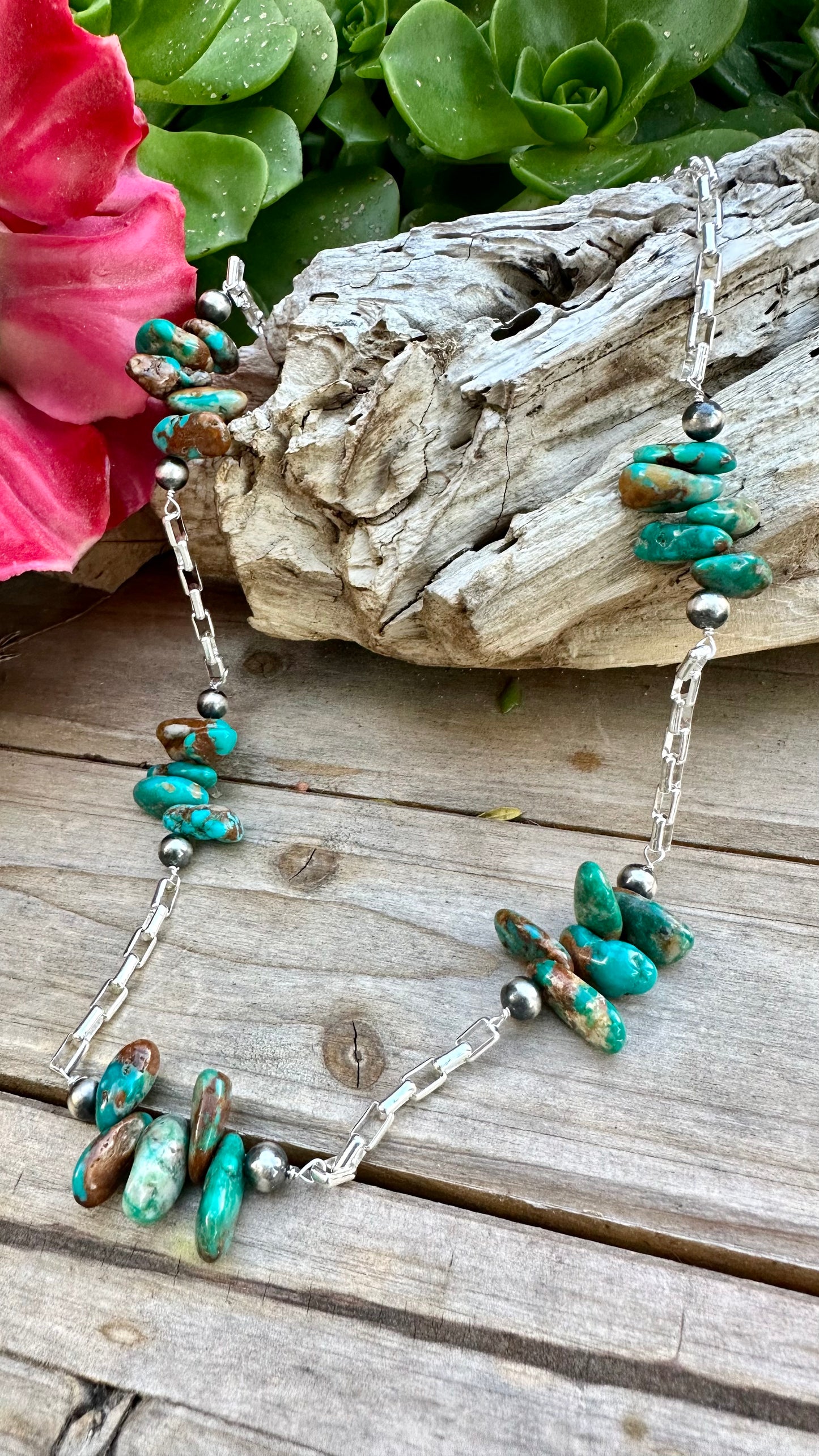 N0766  Navajo Pearls Turquoise Necklace