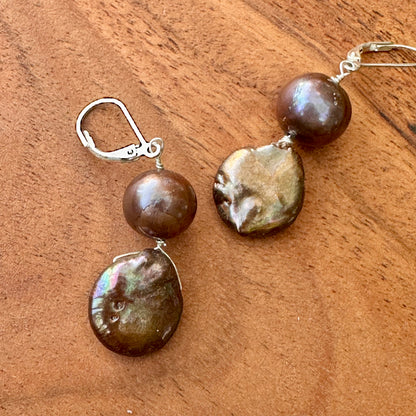 Chocolate Pearl Earrings 1.75"