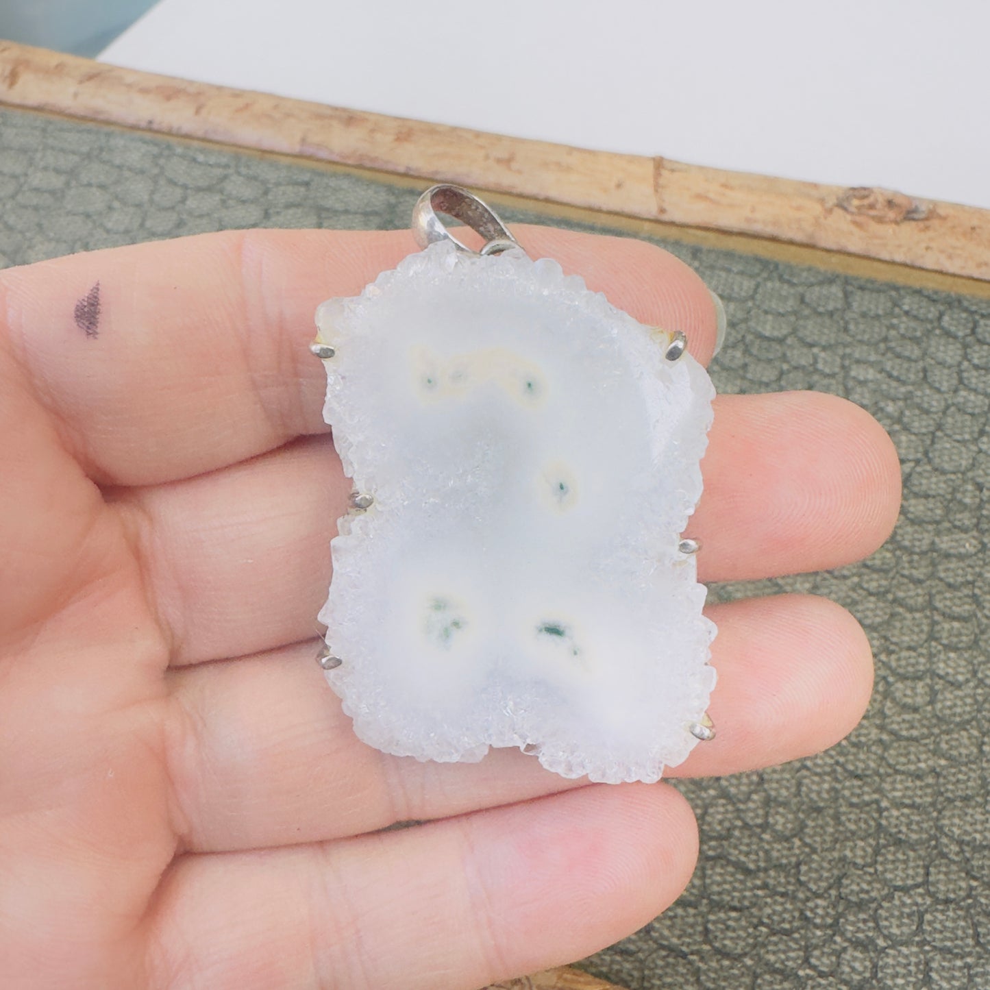 Sale -  1.8" Solar Quartz Sterling Silver Pendant Necklace (18")