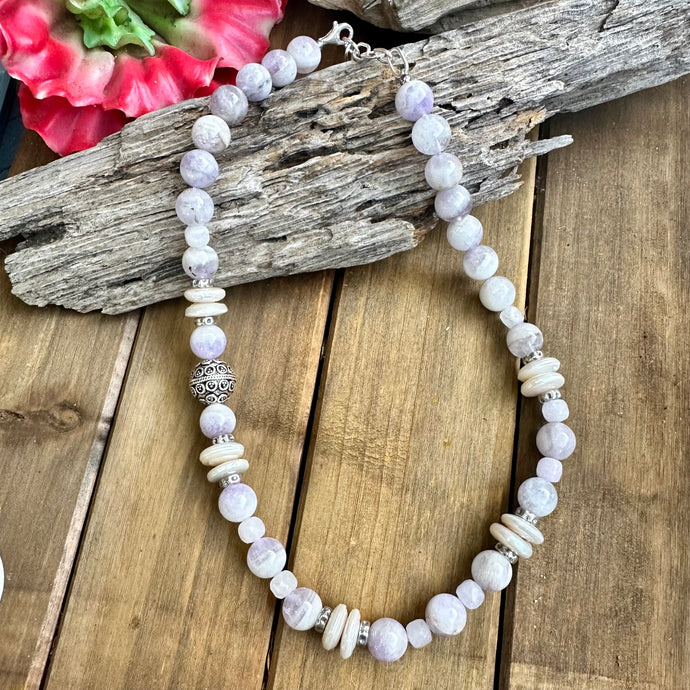 N0861  Lavender Jade Pearl Sterling Necklace (18”-20”)