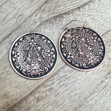 Load image into Gallery viewer, Mexico Aztec Mayan Copper Earrings 1.7”

